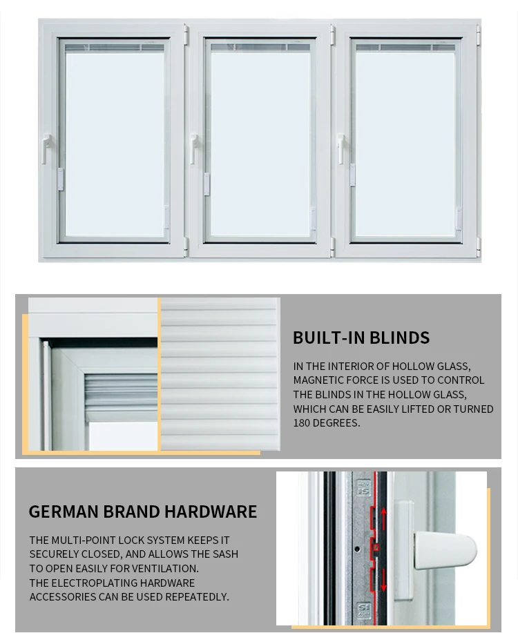 NFRC certificate aluminum tilt and turn window with mosquito net triple glazing