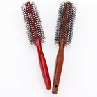 Wooden roller nylon bristle hair brush salon styling brush