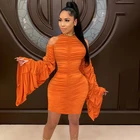 Flare Dress Fall Dresses Fashion Fall Clothing Elegant Flare Long Sleeves Ruched Sexy Night Stylish Sexy Dress