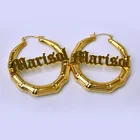 Hoop Earrings Earrings Bamboo Style Stainless Steel Customize Name Bamboo Hoop Earrings