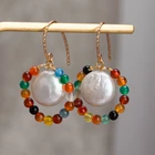 China New Low Price White Button Pearl Hook Earrings For Women