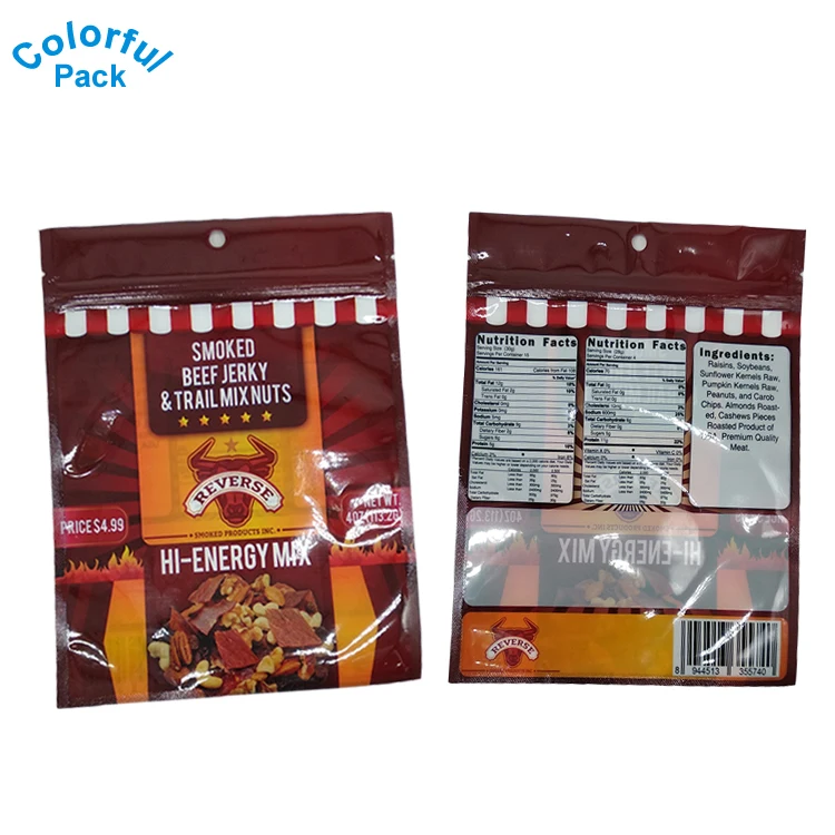 Food plastic bags beef jerky printing packaging baggies zip lock foil