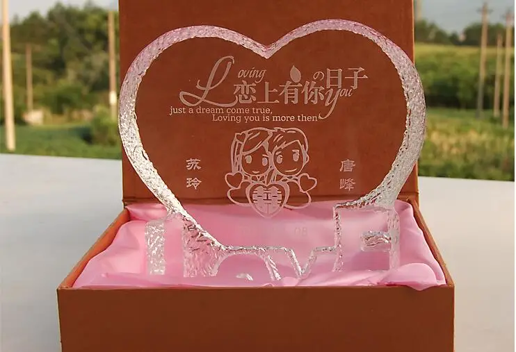 gift of love heart shape crystal iceberg with photo color