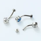 ASTM F136 14g Titanium Bezel Set Double CZ Gem Mini Belly Banana Bar Navel Curves