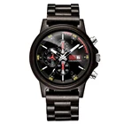 Stock No Logo Chronograph Big Face Wood Watch for Men with Date