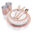 White Rose Gold Rim Disposable Plastic Dinnerware Sets