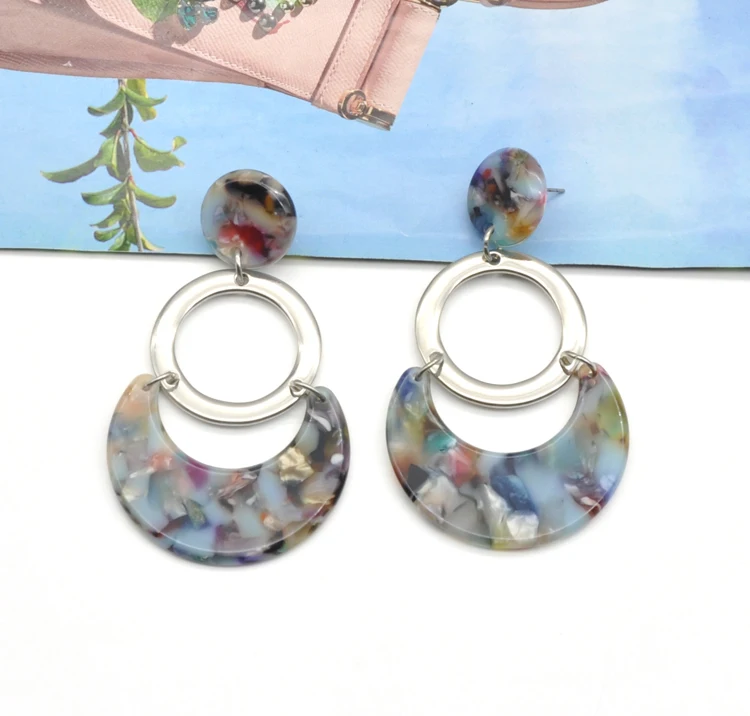 Manufacturer colorful blue moon shape silver plated acetate women earrings jewelry