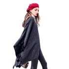 Fashion wool pullover with ball scarf shawl ponchos for women cape