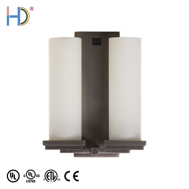 Contemporary Hotel Decorative Metal Frosted Glass Cylinder Wall Lamp