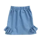 KAPU Mini school Bow Short Dress Girl Pleated Elastic Waist Denim Skirts With Pockets