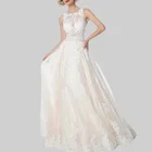white nude backless embroidered lighten waistline long a-line evening lace dress for women lady girl formal occasion