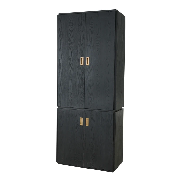 Simple design luxury oak wood black metal sideboard