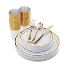 Disposable plastic dinnerware sets for weddings 25 pcs 7.5" 25 pcs 10.25" 25 knife 25 spoon 25 fork