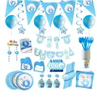 Baby Shower Party Birthday Favor Decoration Boy Girl Blue Pink Ready Hand Paper Cup Plate Banner Garland Ballonn Party Pack