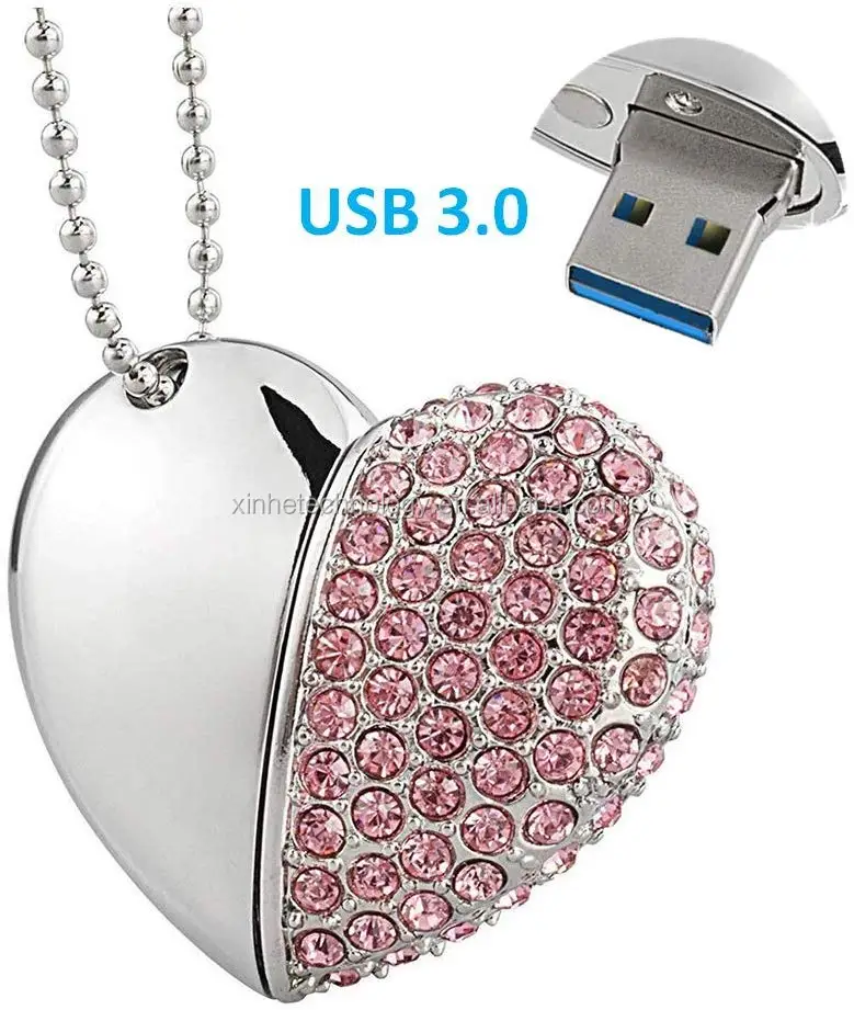 heart shaped crystal jewelry usb flash drive 32gb