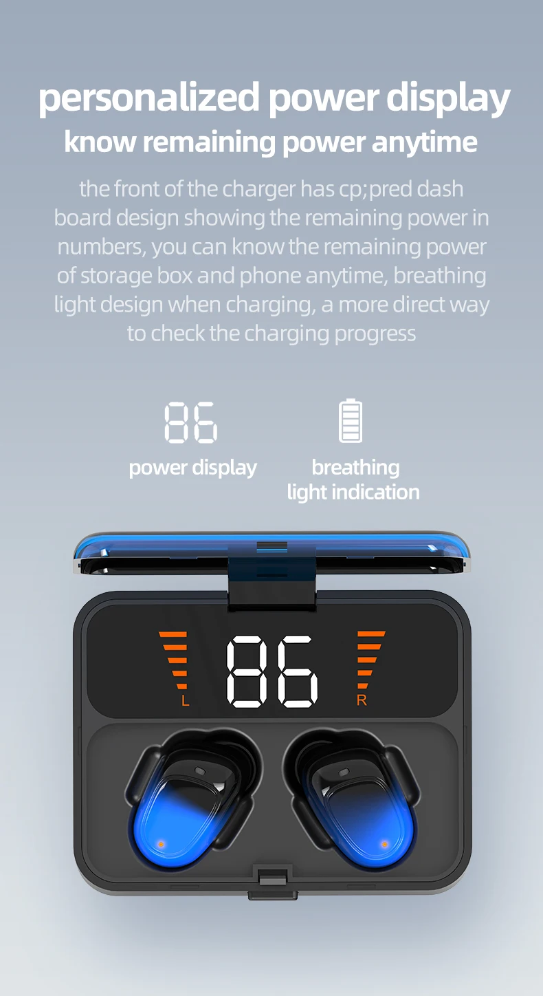 ES01 TWS Headphone BT Wireless Earbuds Earpiece Headset Earphone with Bank Power charging case Touch Screen - ANKUX.COM