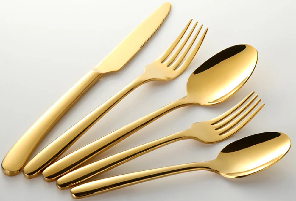 Geedziĝa platware aro luksa ora tegita tranĉaĵo kun nigra tenilo 11