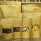 custom printed food grade stand up pouch Kraft paper bags for coffee beans packaging Ziplock craft snack bags
