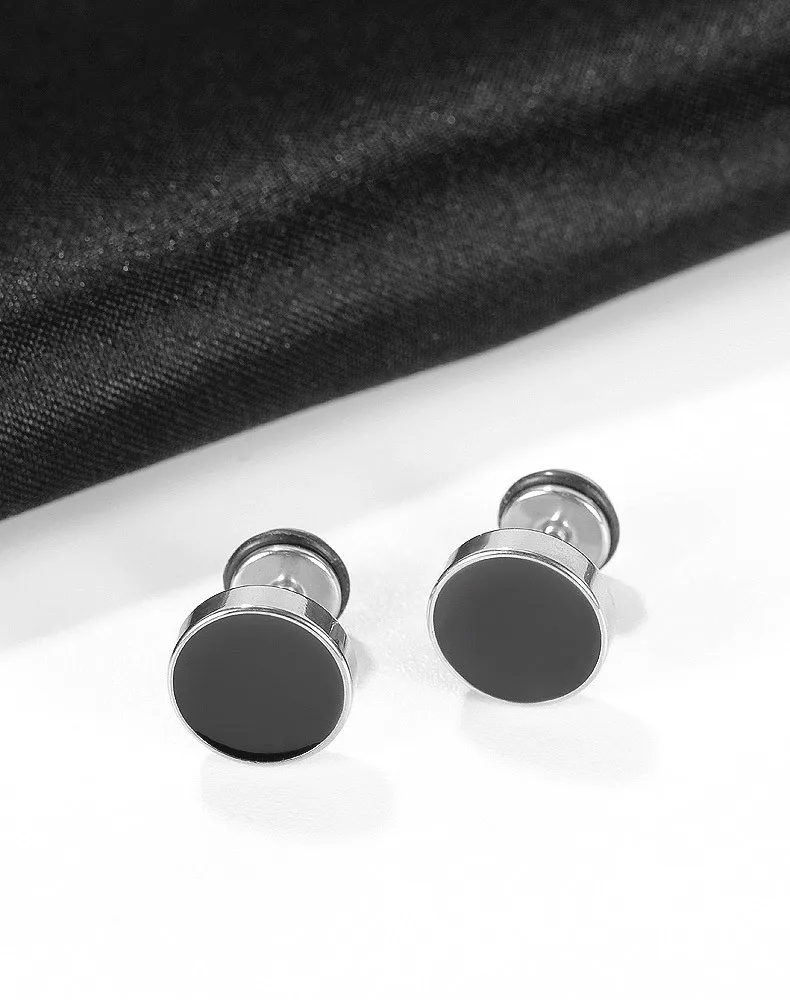 10mm round black classic men hip hop jewelry stainless steel classic stud earrings men