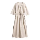 Breathable v-neck summer clothing high slit career dresses women lady