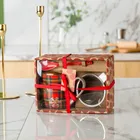 Hot sale gift ceramic cup Christmas fancy decal porcelain tea mug with spoon and tea filter