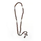Handmade 8x10mm Wooden Beads St Benedict Alloy Metal Pendent Catholic Rosary Necklace