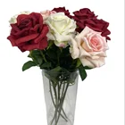 Home wedding decorative colorful single big size artificial red velvet rose single rose spray flower