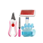 New design pet grooming products set with nail file,padded steel slicker brush,large nail clipper and steel tooth comb