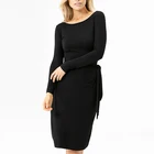 2020 manufacturer women bamboo knit midi length dress black long sleeve sheath dress