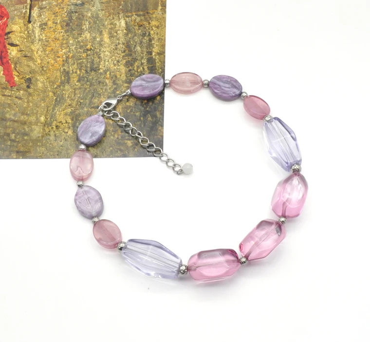 2021 new trendy spring summer collection purple pink rose red acrylic resin chain necklace