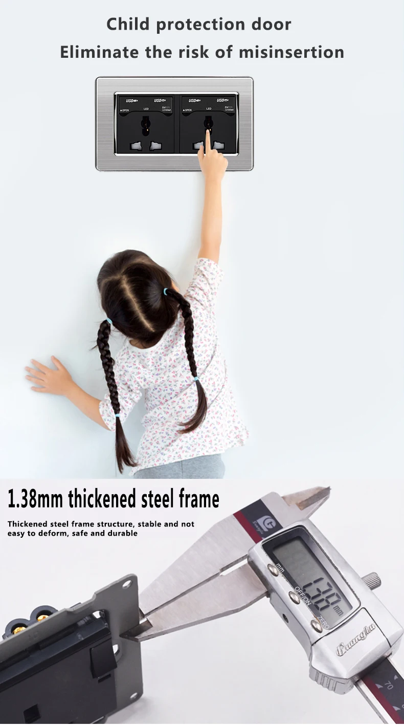 146 Type 13amp International 2 gang 3 Pin Multi Wall Socket Universal USB Wall Socket