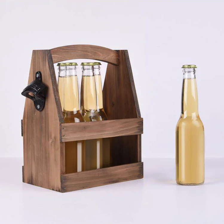 High quality wood beer caddy holder 6 packs wooden beer caddy