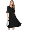 Fashionable Women elegant dress black chiffon Frocks Women Summer dress