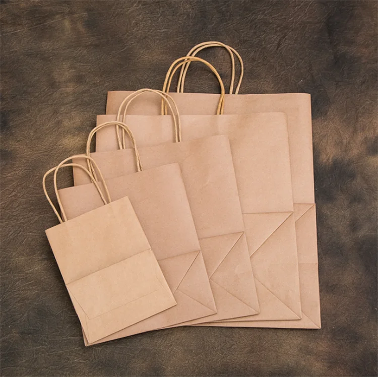 plain brown kraft paper bag with twisted string handle for food