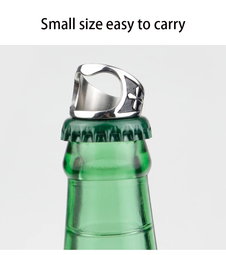 silver cross beer bottle opener men rings stainless steel