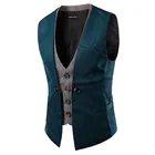 Blue Tweed Mens Vest Suit Modern Fit Wool Blend Single Breasted Herringbone Waistcoat Men Waist Coat for Man