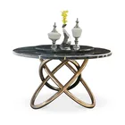 Marble top round dining table with rotating centre stainless steel for dining furniture