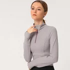 New Women Long Sleeves Workout Shirt Yoga Training Tops Zip Up Crop Top Shirt Sport T-Shirts Wear with Thumb Holes