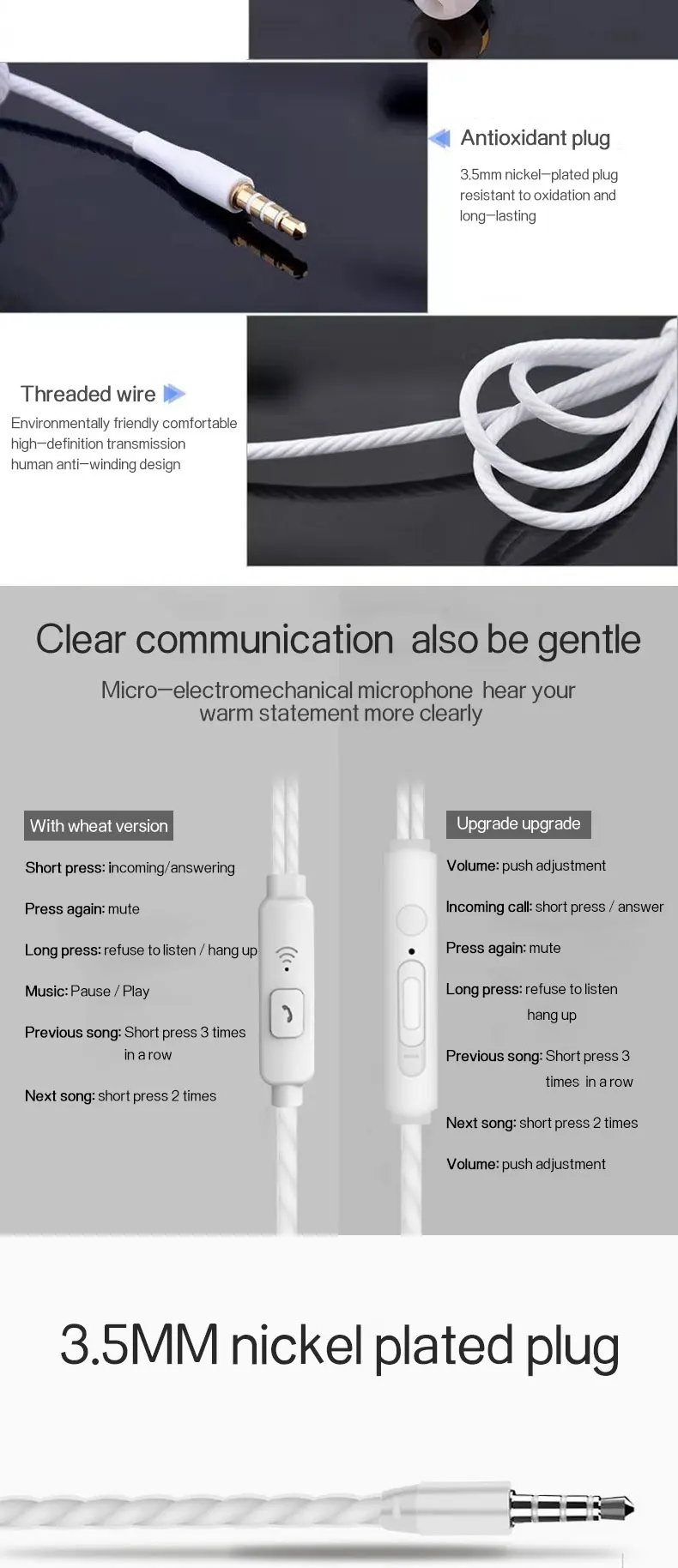 Golden Sky Mic 3.5Mm Jack Earpod Hand Free Earbuds For Iphone Earphone For Apple Headset Earpiece Wired And Wireless Earphone - ANKUX.COM