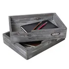 Set of 2 ash gray office desktop document files trays wooden paper box