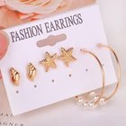 New fashion gold plated alloy stud earrings sets starfish shell conch Pearl hoop earrings suits female