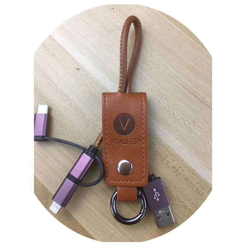 with nice package Short keychain leather 3-in-1 Sync and Charge micro USB Type C for iPhone iPad Air mini, Samsung and more - ANKUX.COM