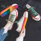 2019 Wholesale latest custom blank ladies casual sneakers Fashion rainbow multi - color rubber sole white canvas shoes women