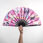 Bamboo Hand Fan Fabric Folding Fan 33cm Big Personalized Custom Printed Bamboo Fabric Folding Hand Fan