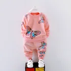1 to 4 years kids clothes butterfly print casual sweatsuit girl baby clothing set