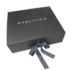 Custom Wholesale Clothing Cardboard Magnetic Matt Black Gift Box with Ribbon