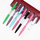 office stationery short and mini metal crystal touch pens with key chain and silicone head for telephone