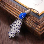Custom Design Hand Shape Metal Rhinestone Keychain with Blue Rhinestone Decorated