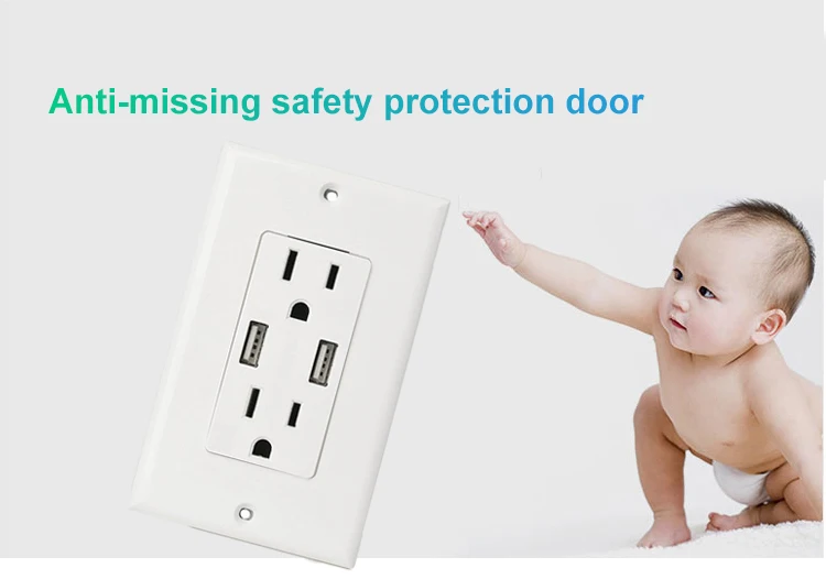 American/Canada US plug 15A/125V electric with 2 USB 2.1A charging ports wall socket