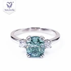 Engagement Silver Rings 925 1.5ct Cushion Cut Green Moissanite White Gold Plated 925 Silver Jewelry Finger Rings